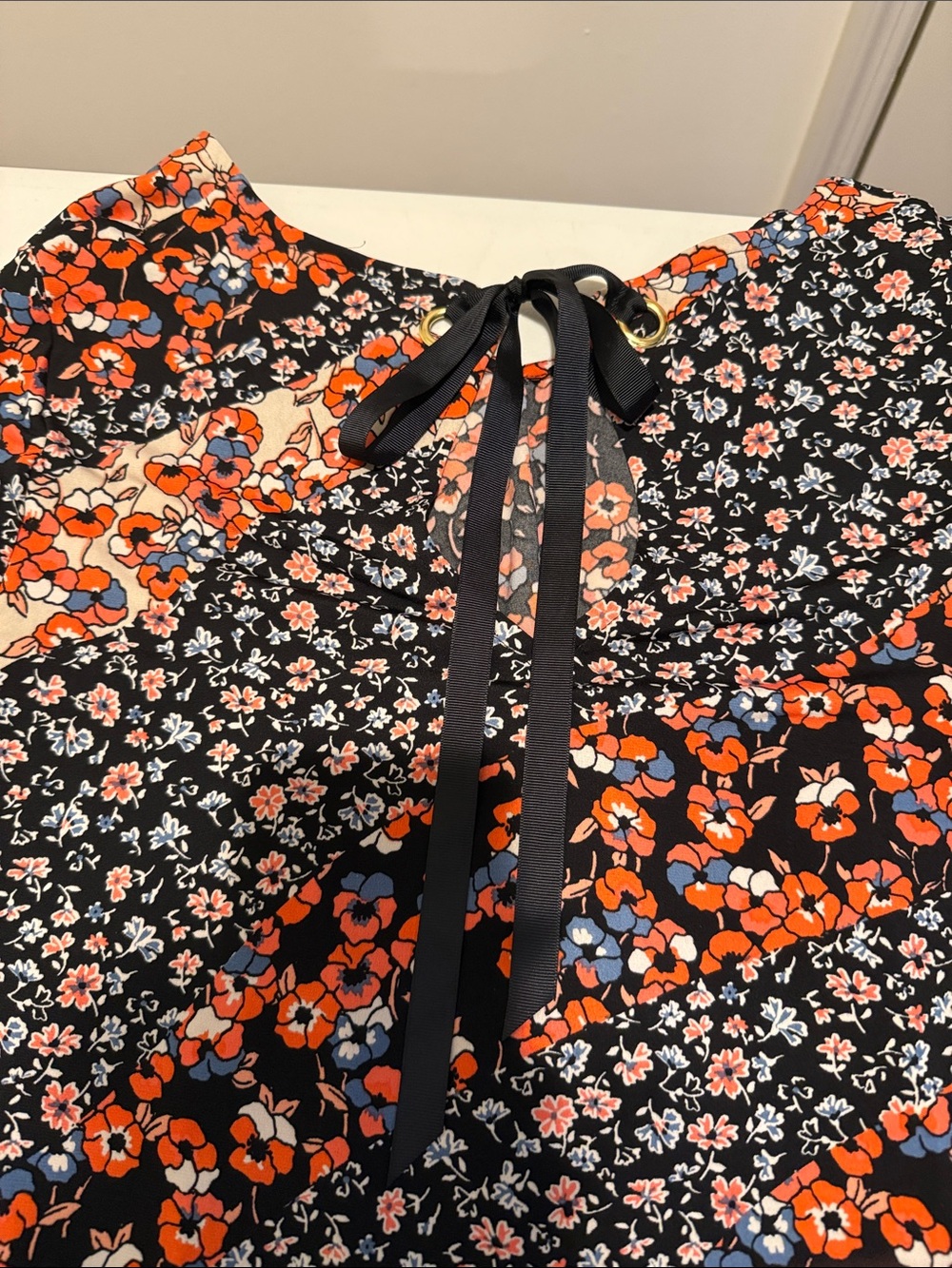 Black Floral Bell-Sleeve TieBack Mini Autumn Boho Gypsy Dark Romance Dress XL - Picture 10 of 10